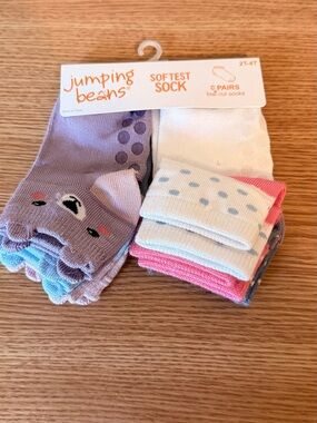 jumping beans 6-Pack Low-Cut Kids Socks - Purple, White, Pink, Blue, size 2T/4T